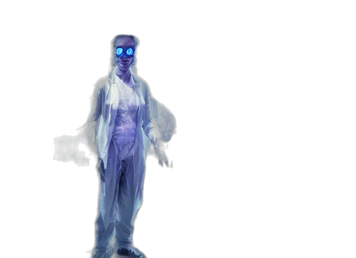 creature, robot, mask, staff, concept art, 3d render, vaporwave, cyberpunk transparent PNG cut-out