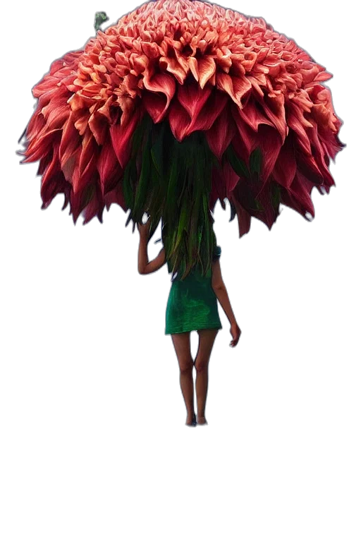 flower, umbrella, hat, crown, 3d render, concept art, photorealistic, fantasy art transparent PNG cut-out
