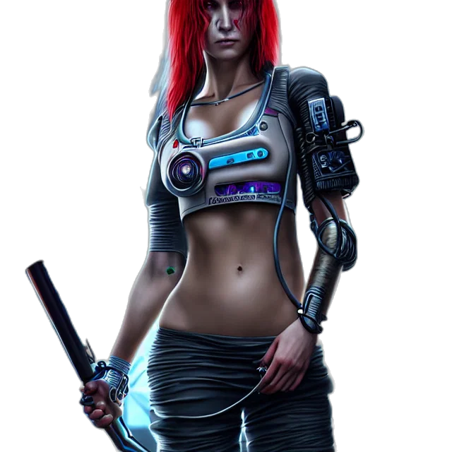 robot, staff, weapon, cyberpunk, concept art, fantasy art, comic book art, neon lights transparent PNG cut-out