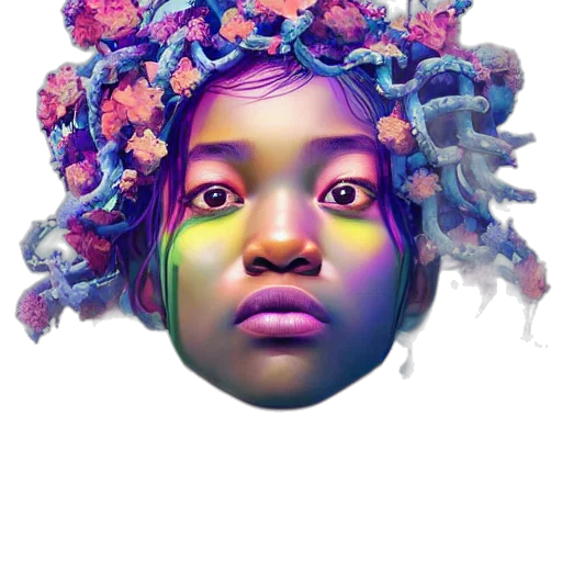 crown, face, mask, hair, concept art, photorealistic, 3d render, fantasy art transparent PNG cut-out