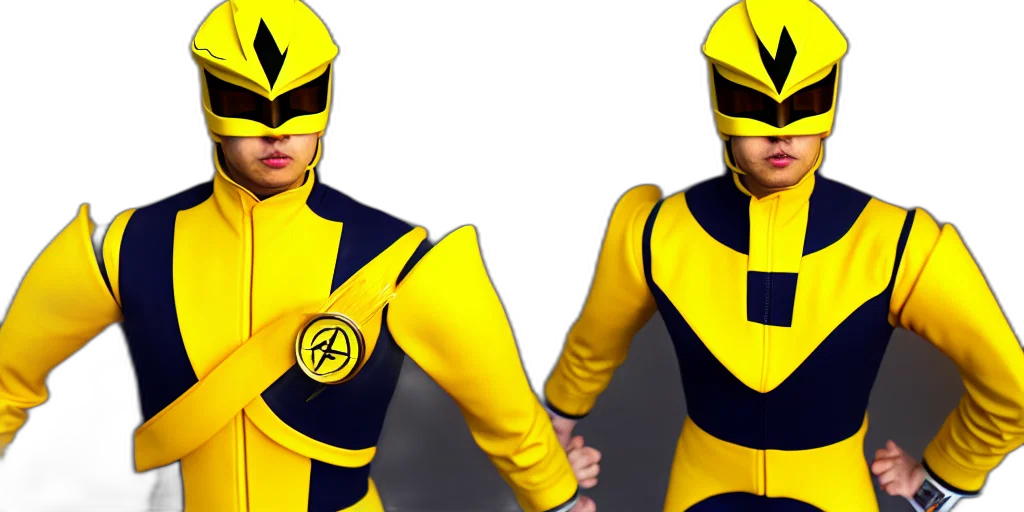 concept art, 3d render, comic book art, symmetry, yellow, ranger, dressed, like transparent PNG cut-out
