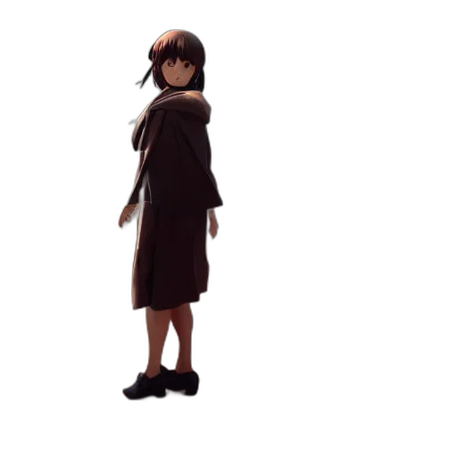 dress, jacket, creature, staff transparent PNG cut-out