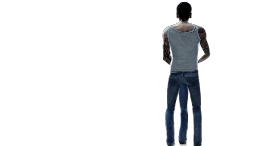 jacket, 3d render, concept art, photorealistic, pixel art, tattooed, young, thin transparent PNG cut-out