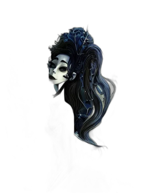 mask, hair, face, crown, fantasy art, concept art, photorealistic, watercolor transparent PNG cut-out