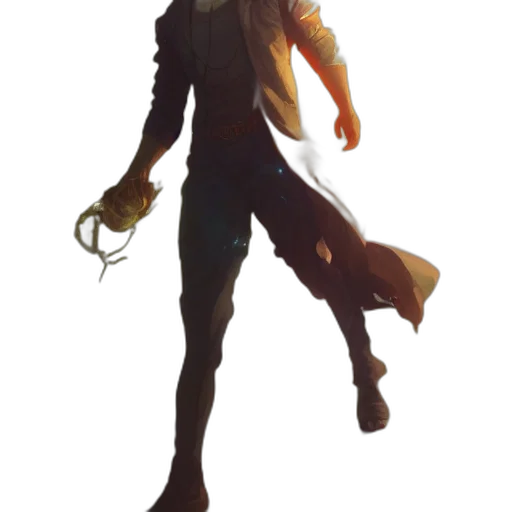 staff, creature, jacket, mask, concept art, fantasy art, comic book art, pixel art transparent PNG cut-out