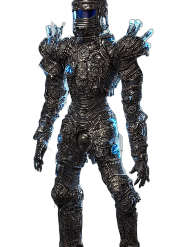 robot, creature, jacket, staff, concept art, cyberpunk, 3d render, comic book art transparent PNG cut-out