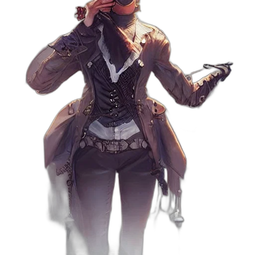 staff, jacket, mask, weapon, concept art, cyberpunk, fantasy art, comic book art transparent PNG cut-out