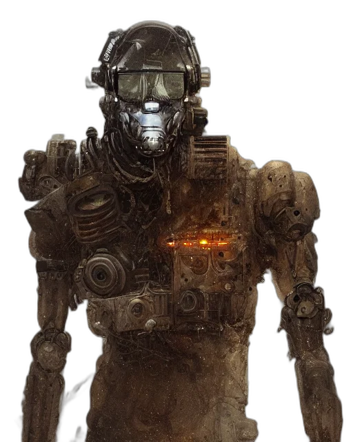 robot, face, weapon, creature, concept art, cyberpunk, fantasy art, comic book art transparent PNG cut-out
