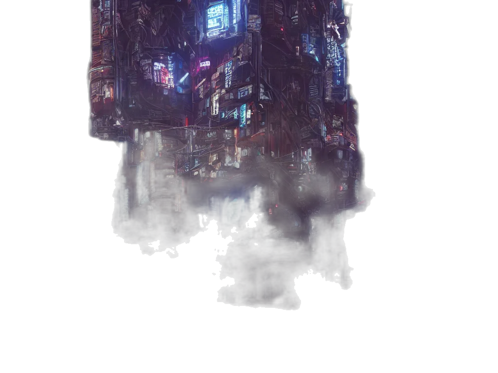 robot, building, dress, mask, cyberpunk, concept art, pixel art, 3d render transparent PNG cut-out