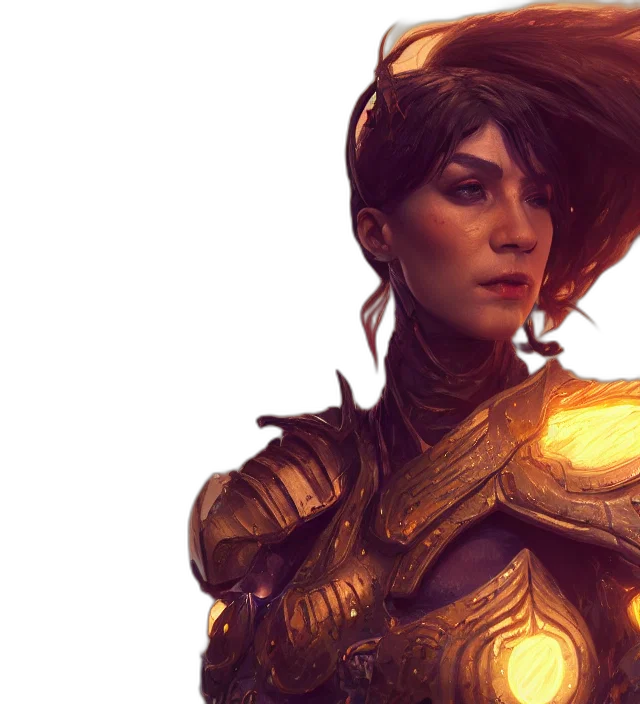 fantasy art, concept art, comic book art, photorealistic, golden, portrait, striking, commanding transparent PNG cut-out