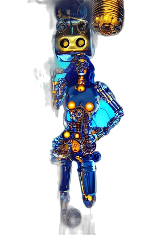 robot, staff, weapon, concept art, 3d render, pixel art, cyberpunk, blue transparent PNG cut-out