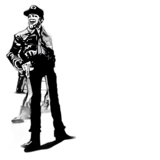 weapon, jacket, staff, hat, comic book art, concept art, cartoon, pixel art transparent PNG cut-out