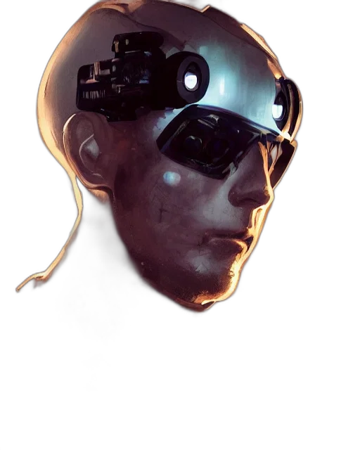 robot, mask, face, crown, cyberpunk, concept art, 3d render, photorealistic transparent PNG cut-out