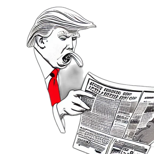 cartoon, comic book art, close, portrait, donald, trump, eating, newspapers transparent PNG cut-out