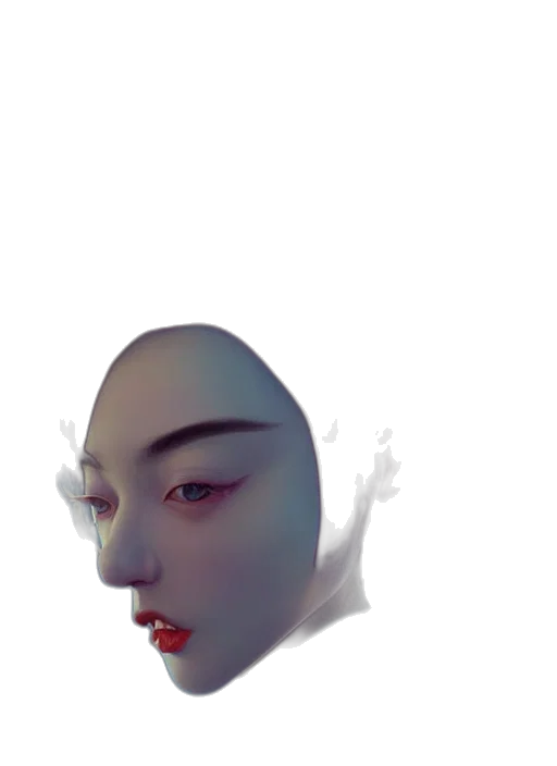 face, mask, robot, creature, photorealistic, 3d render, vaporwave, concept art transparent PNG cut-out