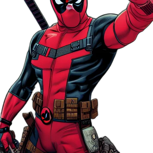 comic book art, concept art, red, deadpool, realistic, extremely, detailed, sharp transparent PNG cut-out