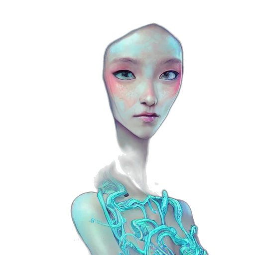 robot, dress, face, mask, concept art, fantasy art, 3d render, vaporwave transparent PNG cut-out