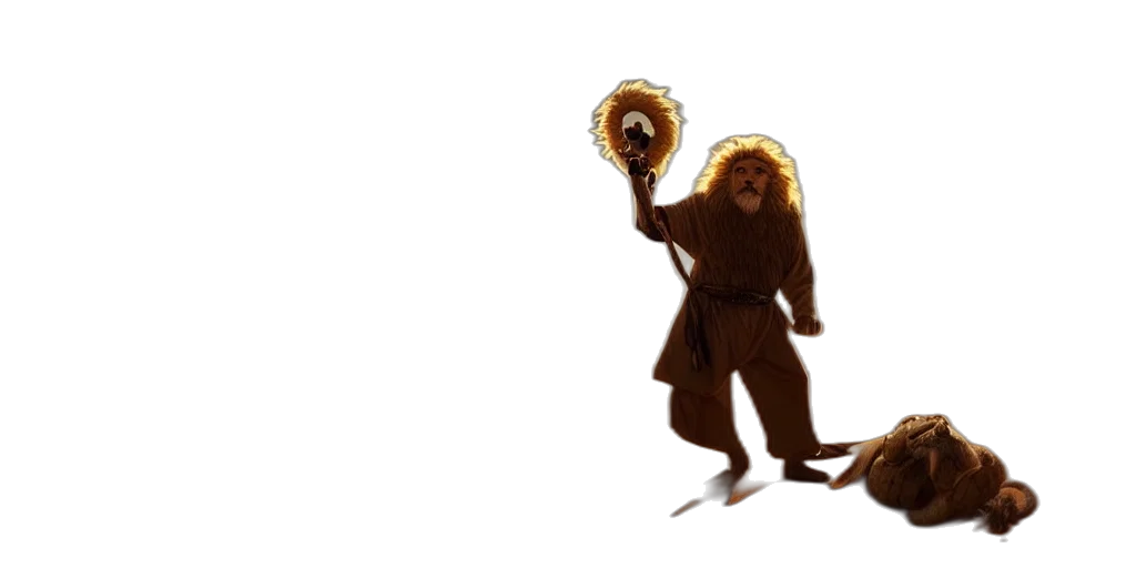 creature, staff, mask, concept art, fantasy art, pixel art, fire, wise transparent PNG cut-out