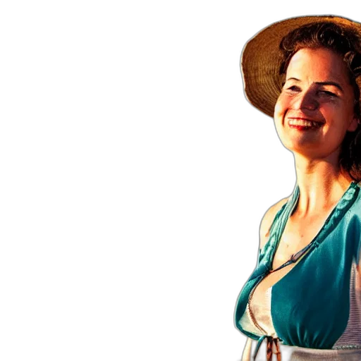 hat, dress, staff, photorealistic, woman, beach transparent PNG cut-out