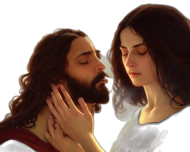 photorealistic, oil painting, concept art, fantasy art, photography, jesus, making, love transparent PNG cut-out
