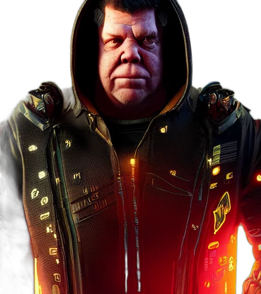 jacket, face, mask, cyberpunk, concept art, 3d render, photorealistic, charismatic transparent PNG cut-out