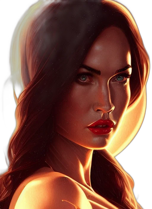 face, comic book art, fantasy art, photorealistic, concept art, fire, neon lights, red transparent PNG cut-out