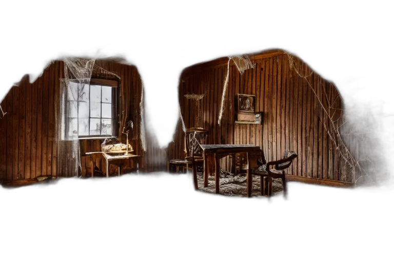furniture, concept art, 3d render, photorealistic, forest, snow, night, film transparent PNG cut-out