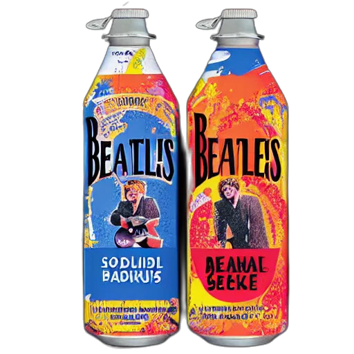 bottle, advertisement, beatles, soda, pasted, packaging, small, illustration transparent PNG cut-out