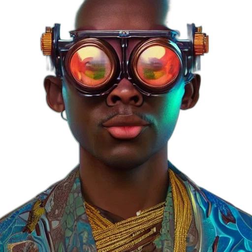 face, robot, mask, staff, cyberpunk, concept art, 3d render, photorealistic transparent PNG cut-out