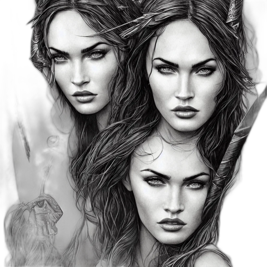 face, fantasy art, photorealistic, pencil sketch transparent PNG cut-out