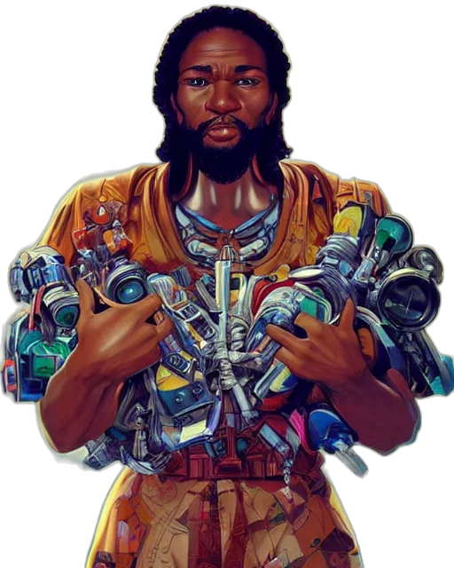 robot, weapon, staff, comic book art transparent PNG cut-out