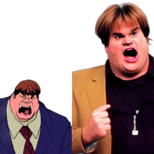 concept art, cartoon, chris, farley, yelling, shinji, style, neon transparent PNG cut-out