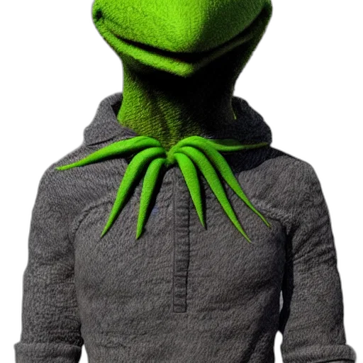 jacket, staff, creature, hat, 3d render, concept art, photorealistic, green transparent PNG cut-out