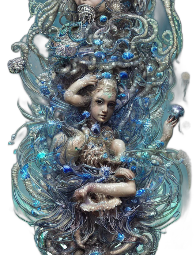 jewelry, crown, fantasy art, concept art, 3d render, photorealistic, underwater, blue transparent PNG cut-out