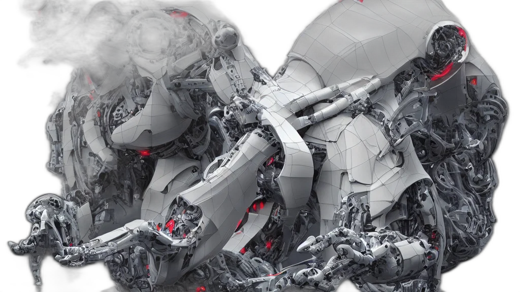 robot, 3d render, concept art, cyberpunk, photorealistic, robotic, cybernetic, symbiosis transparent PNG cut-out