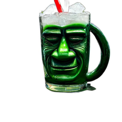 face, mask, bottle, 3d render, photorealistic, green, closeup, photograph transparent PNG cut-out