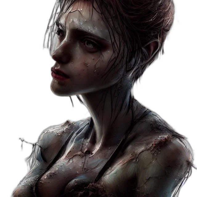 face, creature, concept art, photorealistic, comic book art, fantasy art, underwater, dark transparent PNG cut-out