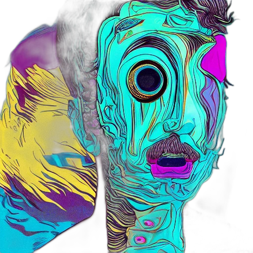 mask, face, creature, hair, concept art, cartoon, photorealistic, vaporwave transparent PNG cut-out
