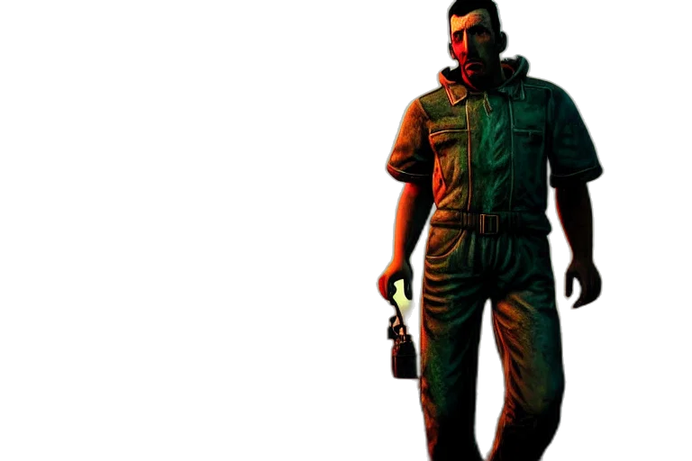 jacket, staff, weapon, concept art, 3d render, comic book art, pixel art, fallout transparent PNG cut-out