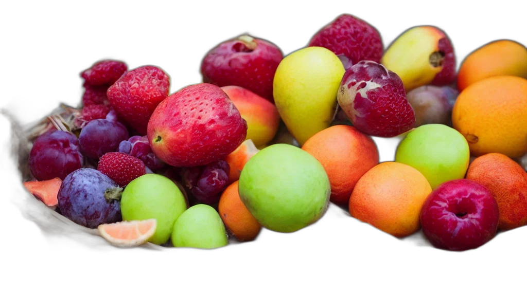 food, crown, photorealistic, colorful, neon, basket, fruites, aperture transparent PNG cut-out