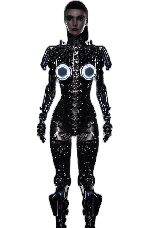 robot, dress, mask, creature, cyberpunk, concept art, 3d render, monochrome transparent PNG cut-out