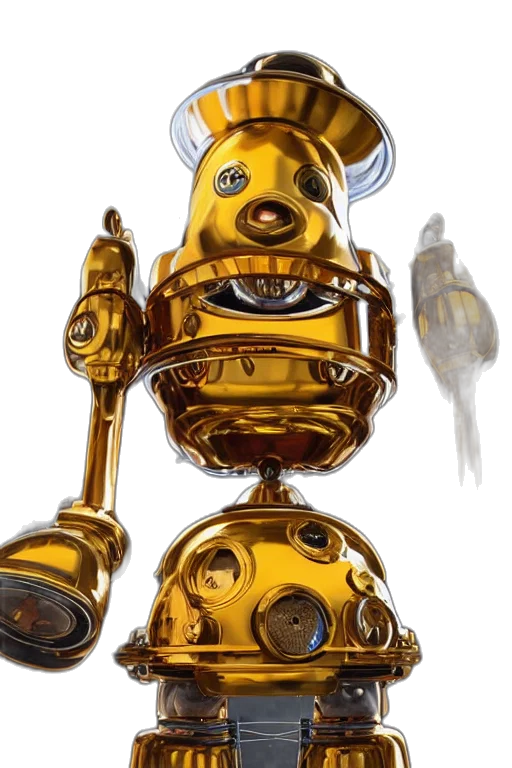 robot, mask, weapon, staff, concept art, fantasy art, 3d render, photorealistic transparent PNG cut-out