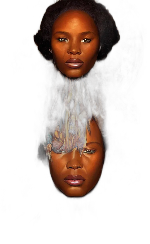 face, mask, crown, hair, photorealistic, concept art, fantasy art, 3d render transparent PNG cut-out