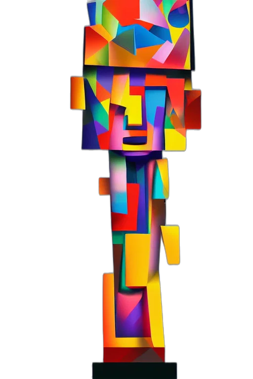 robot, staff, face, crown, pixel art, 3d render, cartoon, concept art transparent PNG cut-out