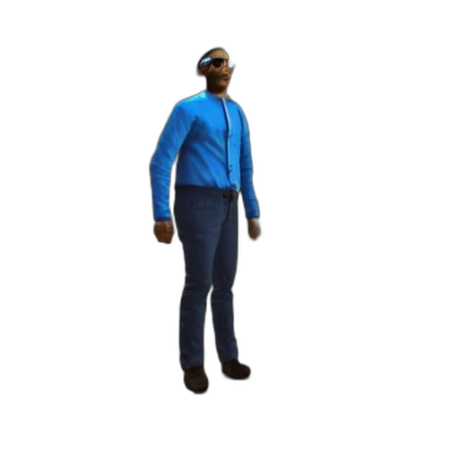 jacket, staff, hat, robot, 3d render, concept art, pixel art, blue transparent PNG cut-out