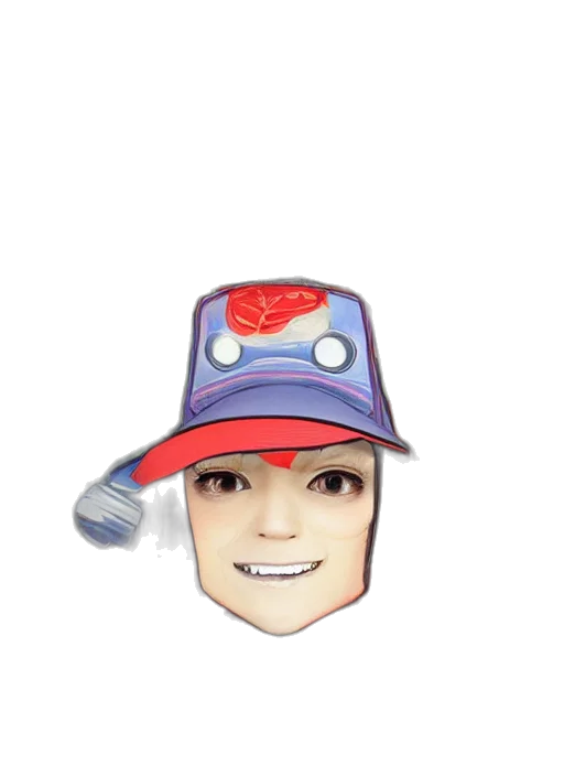hat, face, staff, robot, cartoon, 3d render, anime, vaporwave transparent PNG cut-out