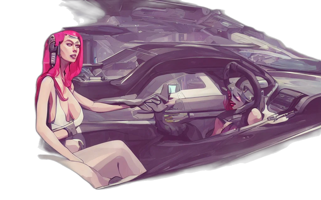 car, concept art, comic book art, cyberpunk, fantasy art, outer space, red, portrait transparent PNG cut-out