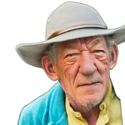 hat, face, jacket, staff transparent PNG cut-out