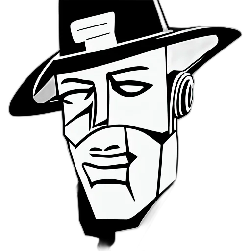 face, robot, mask, hat, comic book art, cartoon, concept art, cyberpunk transparent PNG cut-out