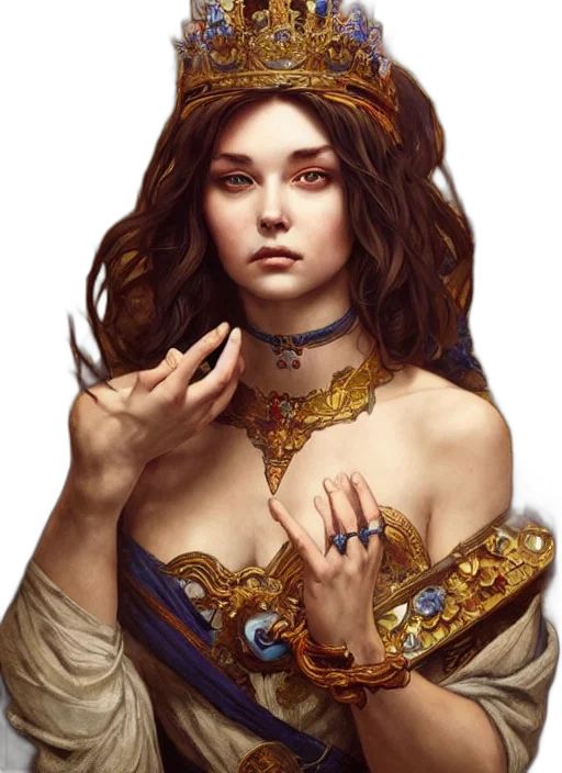 jewelry, crown, face, dress, fantasy art, concept art, photorealistic, pixel art transparent PNG cut-out